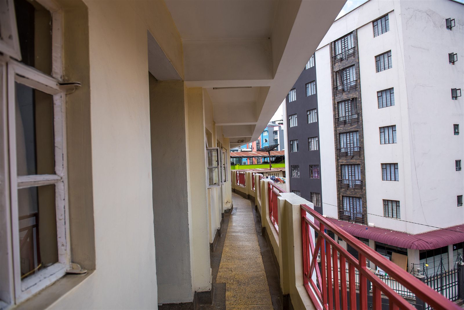 Room corridor with city views