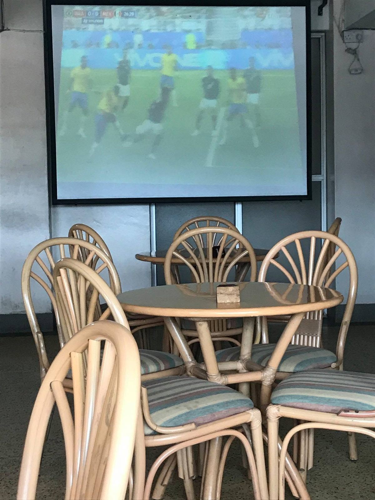 Lounge seating in front of the big screen